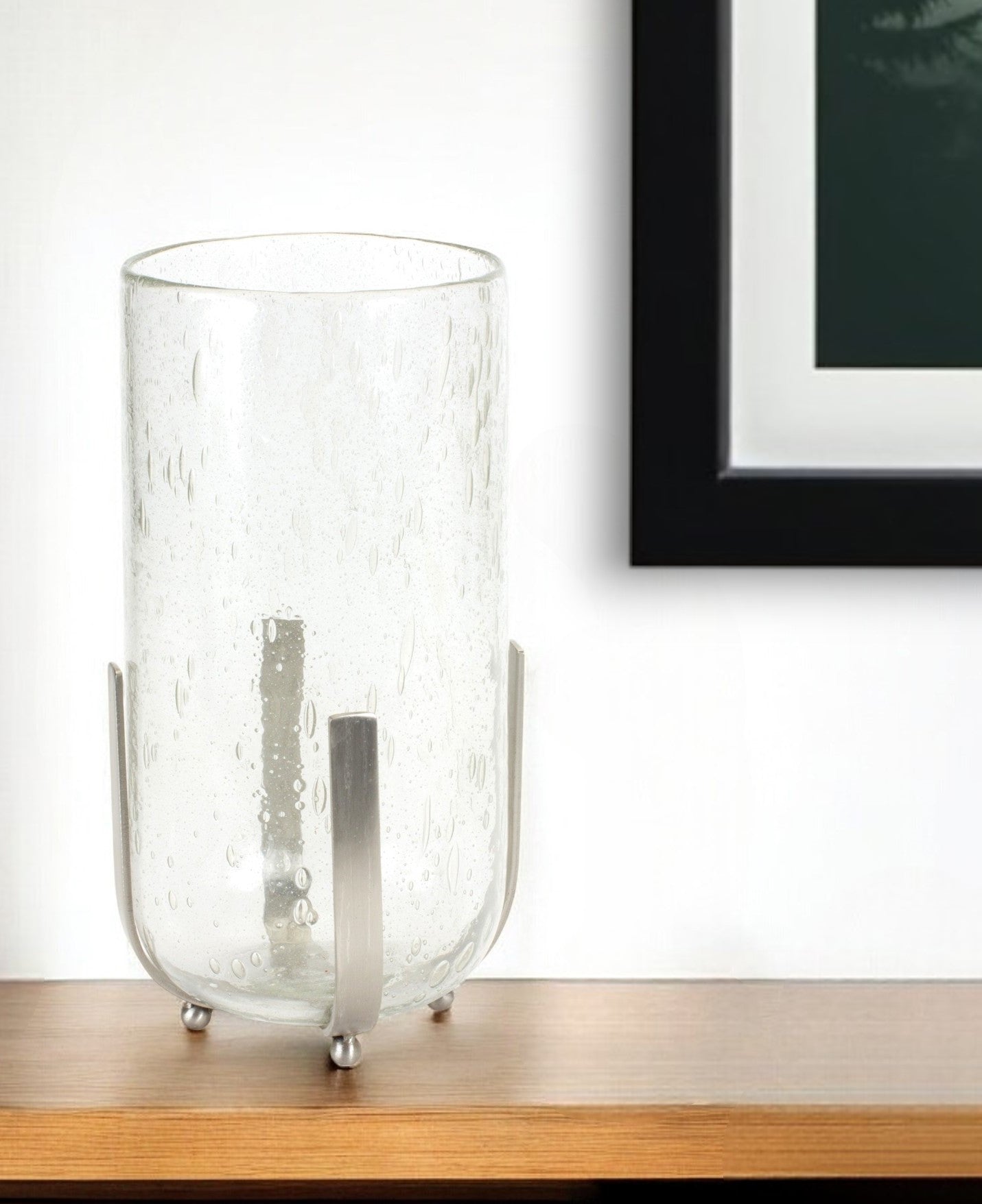 6" Silver And Clear Metal And Glass Tabletop Hurricane Candle Holder - Loft&Timber
