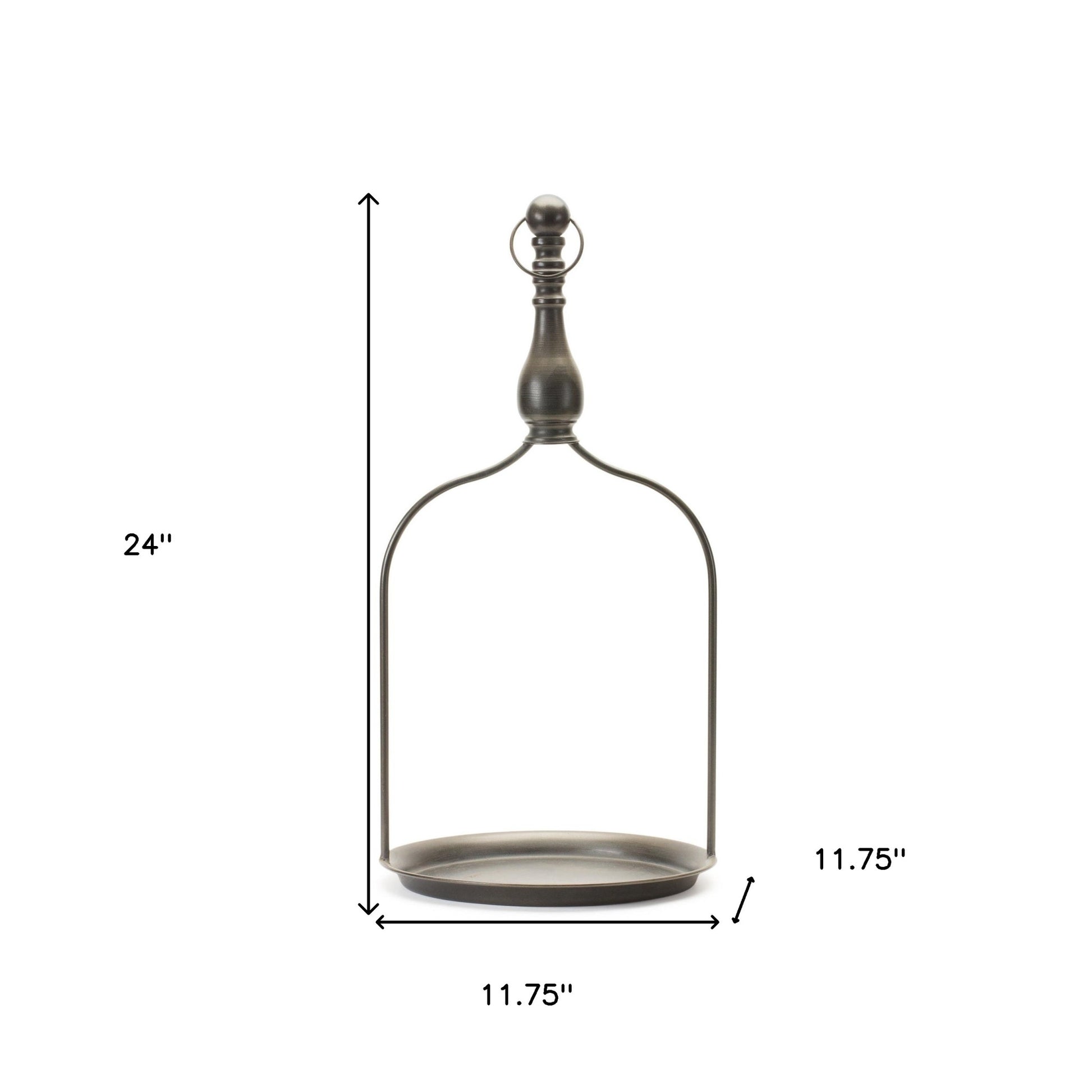 24" Brown Distressed Iron Tabletop Dish Candle Holder - Loft&Timber