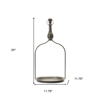 24" Brown Distressed Iron Tabletop Dish Candle Holder - Loft&Timber