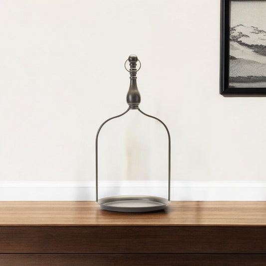 24" Brown Distressed Iron Tabletop Dish Candle Holder - Loft&Timber