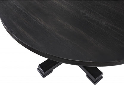 47" Black Rounded Solid Wood Pedestal Base Dining Table - Loft&Timber