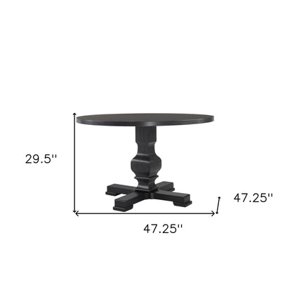 47" Black Rounded Solid Wood Pedestal Base Dining Table - Loft&Timber