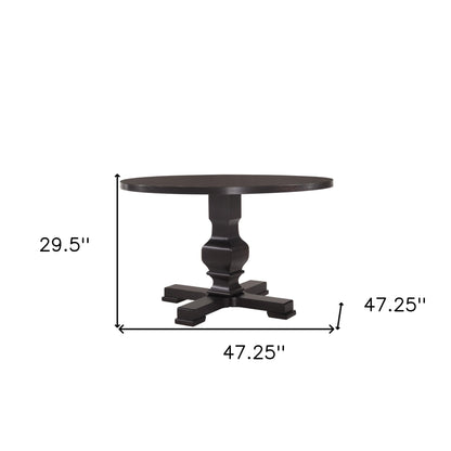 47" Black Rounded Solid Wood Pedestal Base Dining Table - Loft&Timber
