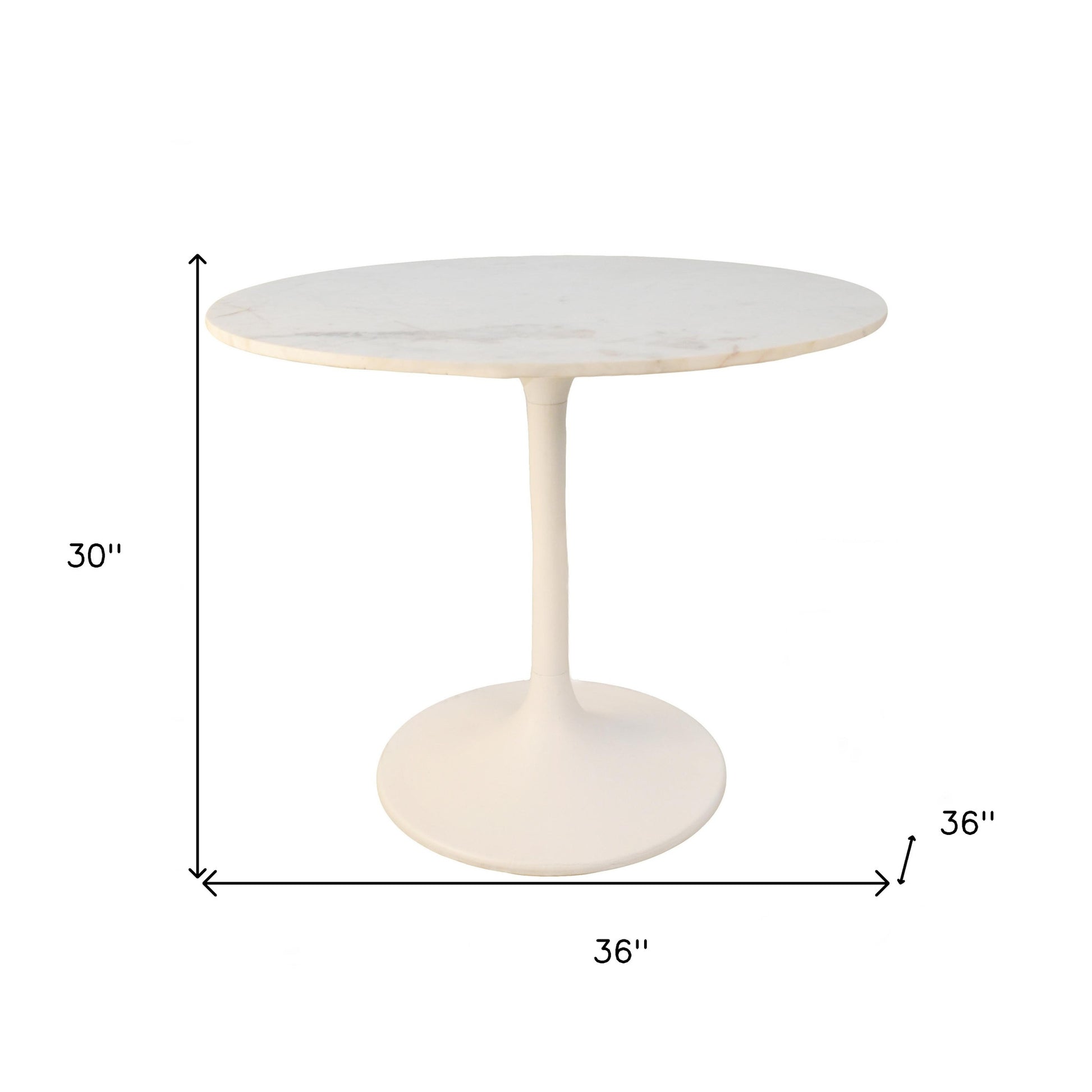 36" White Rounded Marble And Iron Pedestal Base Dining Table - Loft&Timber