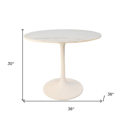 36" White Rounded Marble And Iron Pedestal Base Dining Table - Loft&Timber