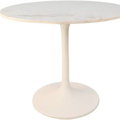 36" White Rounded Marble And Iron Pedestal Base Dining Table - Loft&Timber
