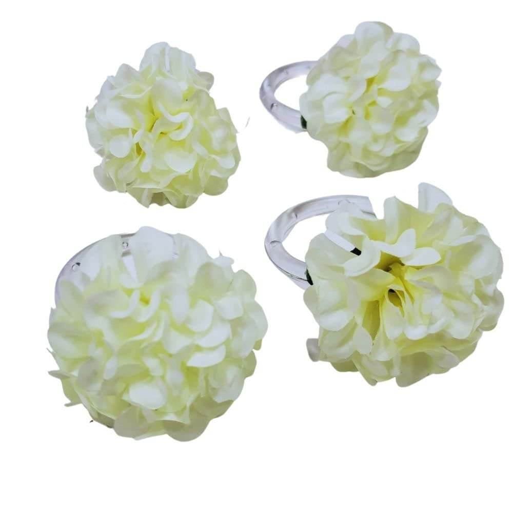 Charlo's Set of 4 Off White Flower Chrysanthemum Charm Napkin Rings for dining table decor - Loft&Timber