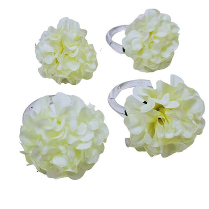 Charlo's Set of 4 Off White Flower Chrysanthemum Charm Napkin Rings for dining table decor - Loft&Timber