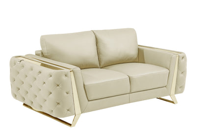 72" Beige And Gold Genuine Leather Loveseat - Loft&Timber