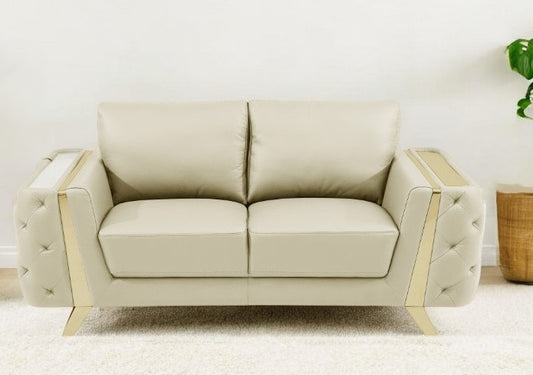 72" Beige And Gold Genuine Leather Loveseat - Loft&Timber