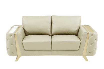 72" Beige And Gold Genuine Leather Loveseat - Loft&Timber