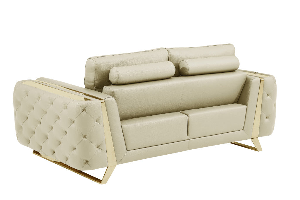 72" Beige And Gold Genuine Leather Loveseat - Loft&Timber