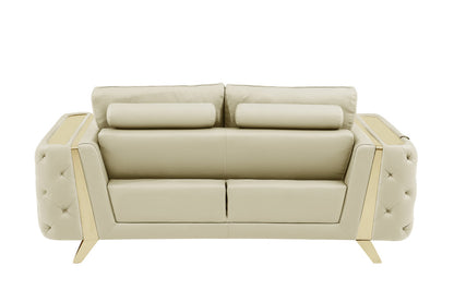 72" Beige And Gold Genuine Leather Loveseat - Loft&Timber