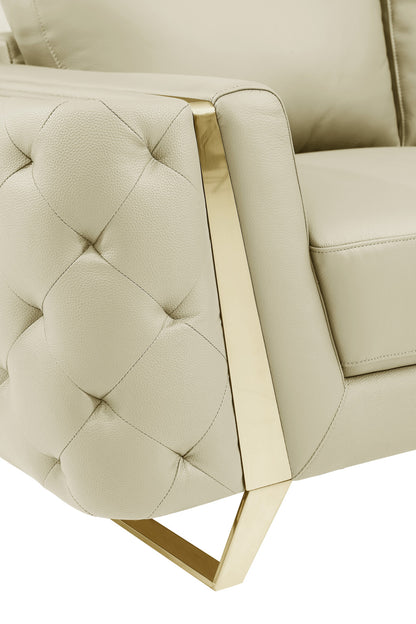 72" Beige And Gold Genuine Leather Loveseat - Loft&Timber