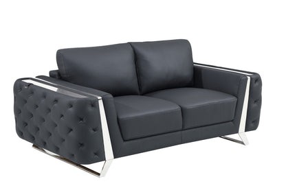 72" Dark Gray And Silver Genuine Leather Loveseat - Loft&Timber