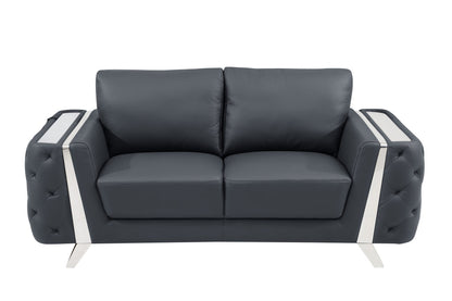 72" Dark Gray And Silver Genuine Leather Loveseat - Loft&Timber