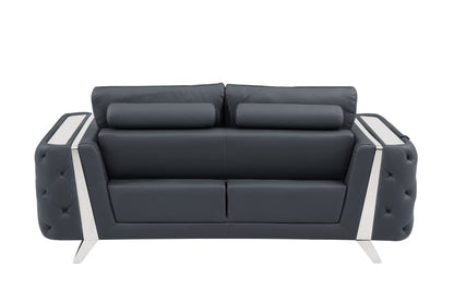 72" Dark Gray And Silver Genuine Leather Loveseat - Loft&Timber