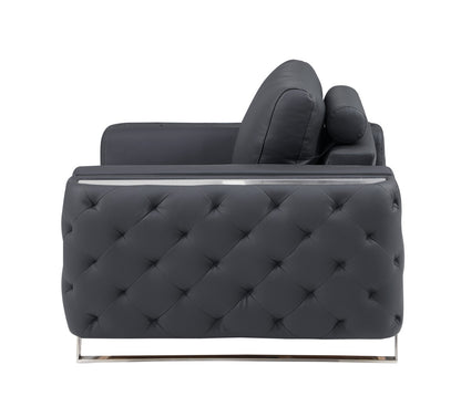 72" Dark Gray And Silver Genuine Leather Loveseat - Loft&Timber