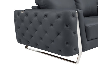 72" Dark Gray And Silver Genuine Leather Loveseat - Loft&Timber