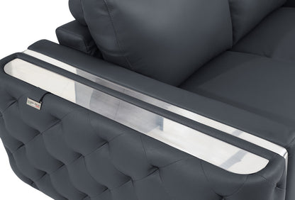 72" Dark Gray And Silver Genuine Leather Loveseat - Loft&Timber