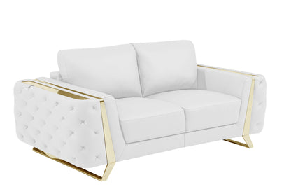 72" White And Gold Genuine Leather Loveseat - Loft&Timber