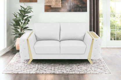 72" White And Gold Genuine Leather Loveseat - Loft&Timber