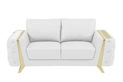 72" White And Gold Genuine Leather Loveseat - Loft&Timber