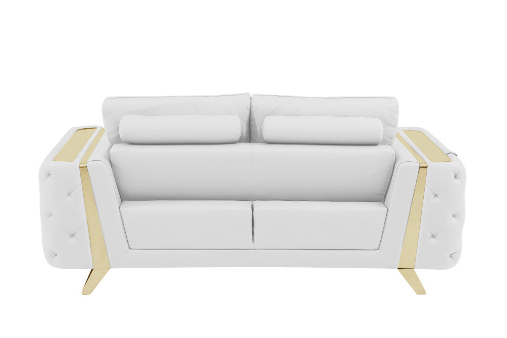 72" White And Gold Genuine Leather Loveseat - Loft&Timber