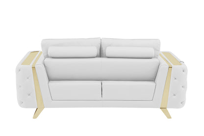 72" White And Gold Genuine Leather Loveseat - Loft&Timber