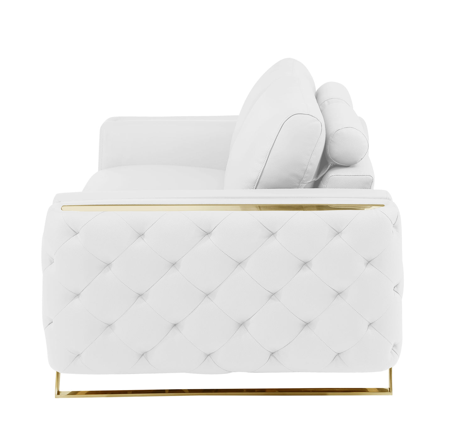 72" White And Gold Genuine Leather Loveseat - Loft&Timber