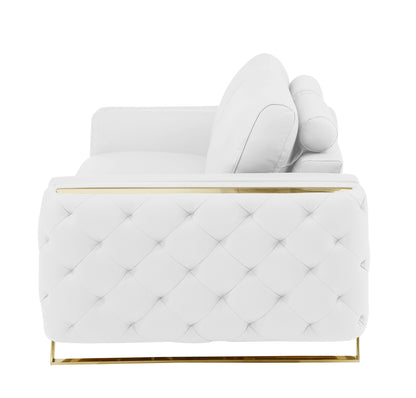 72" White And Gold Genuine Leather Loveseat - Loft&Timber