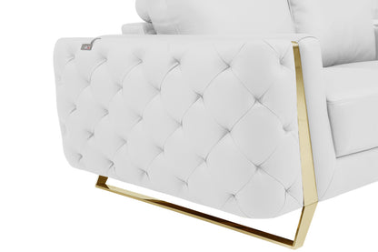 72" White And Gold Genuine Leather Loveseat - Loft&Timber