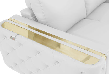 72" White And Gold Genuine Leather Loveseat - Loft&Timber