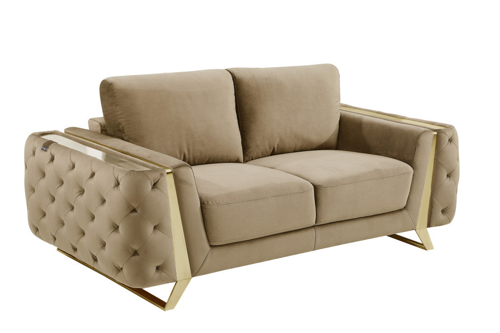 72" Beige And Gold Velvet Loveseat - Loft&Timber