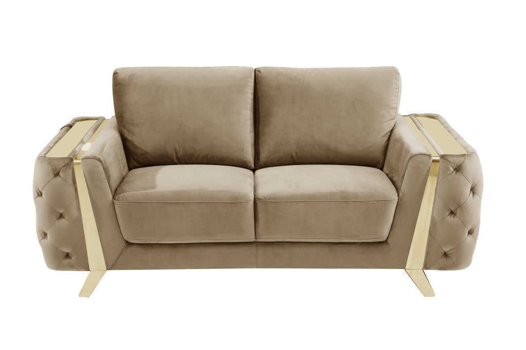 72" Beige And Gold Velvet Loveseat - Loft&Timber