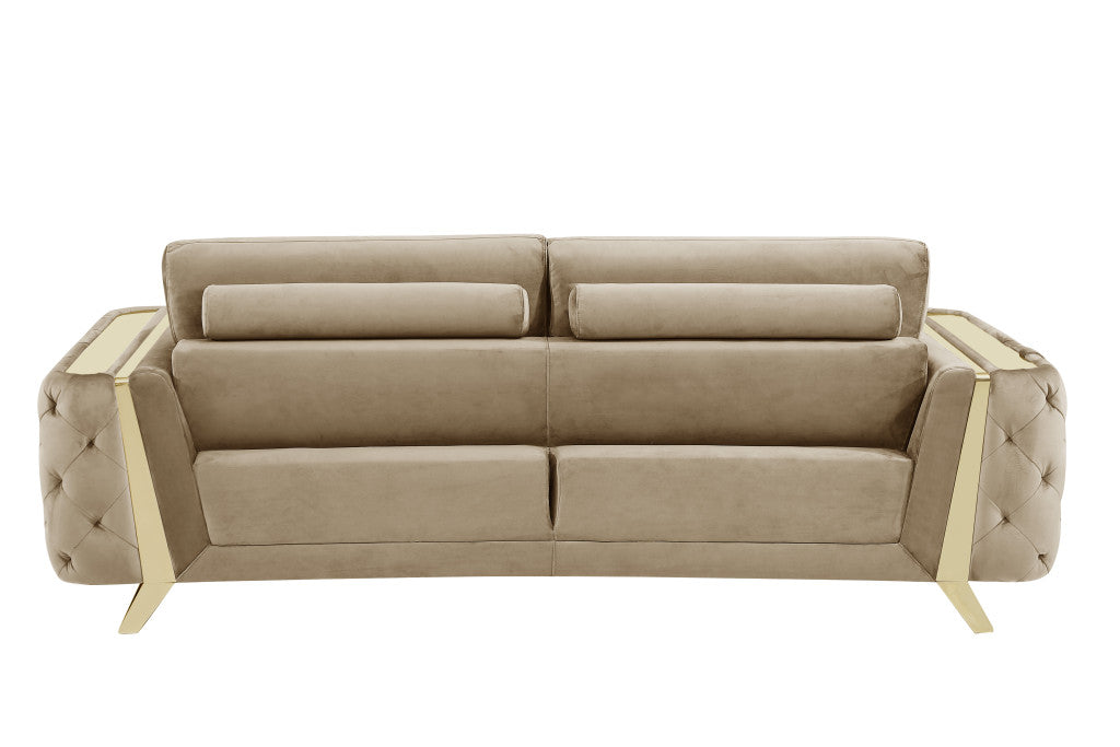 72" Beige And Gold Velvet Loveseat - Loft&Timber