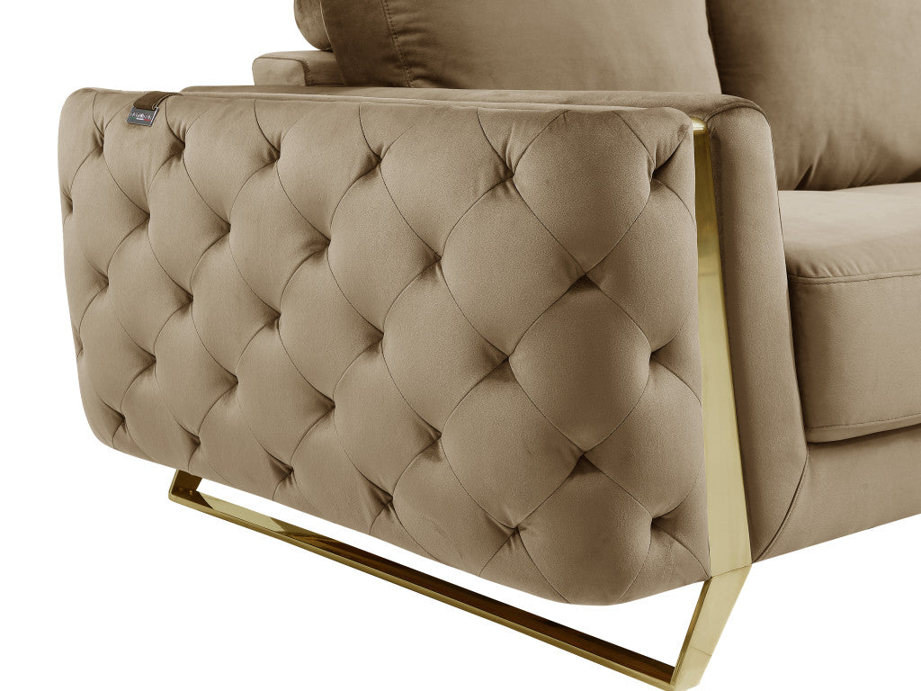 72" Beige And Gold Velvet Loveseat - Loft&Timber