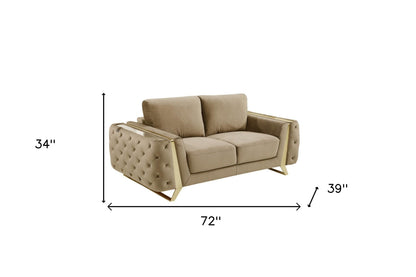 72" Beige And Gold Velvet Loveseat - Loft&Timber