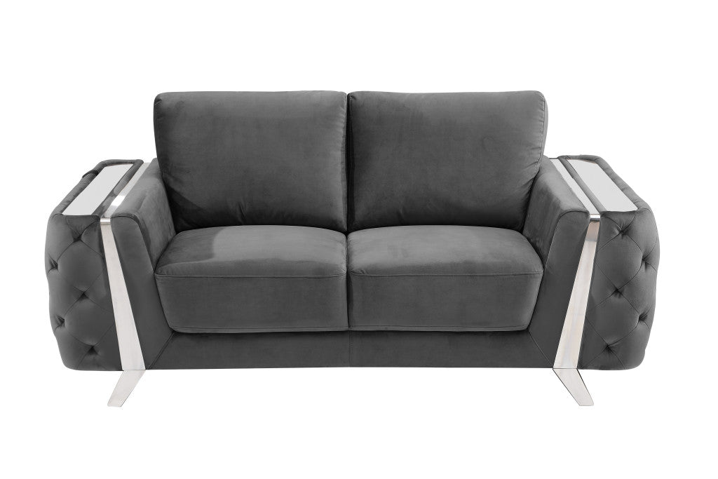 72" Dark Gray And Silver Velvet Loveseat - Loft&Timber