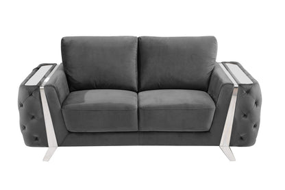 72" Dark Gray And Silver Velvet Loveseat - Loft&Timber