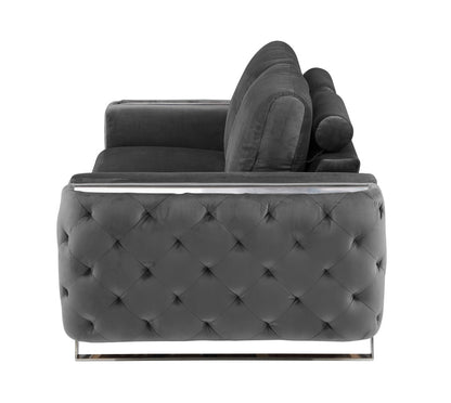 72" Dark Gray And Silver Velvet Loveseat - Loft&Timber