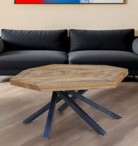 42" Brown And Black Wood And Iron Free Form Coffee Table - Loft&Timber