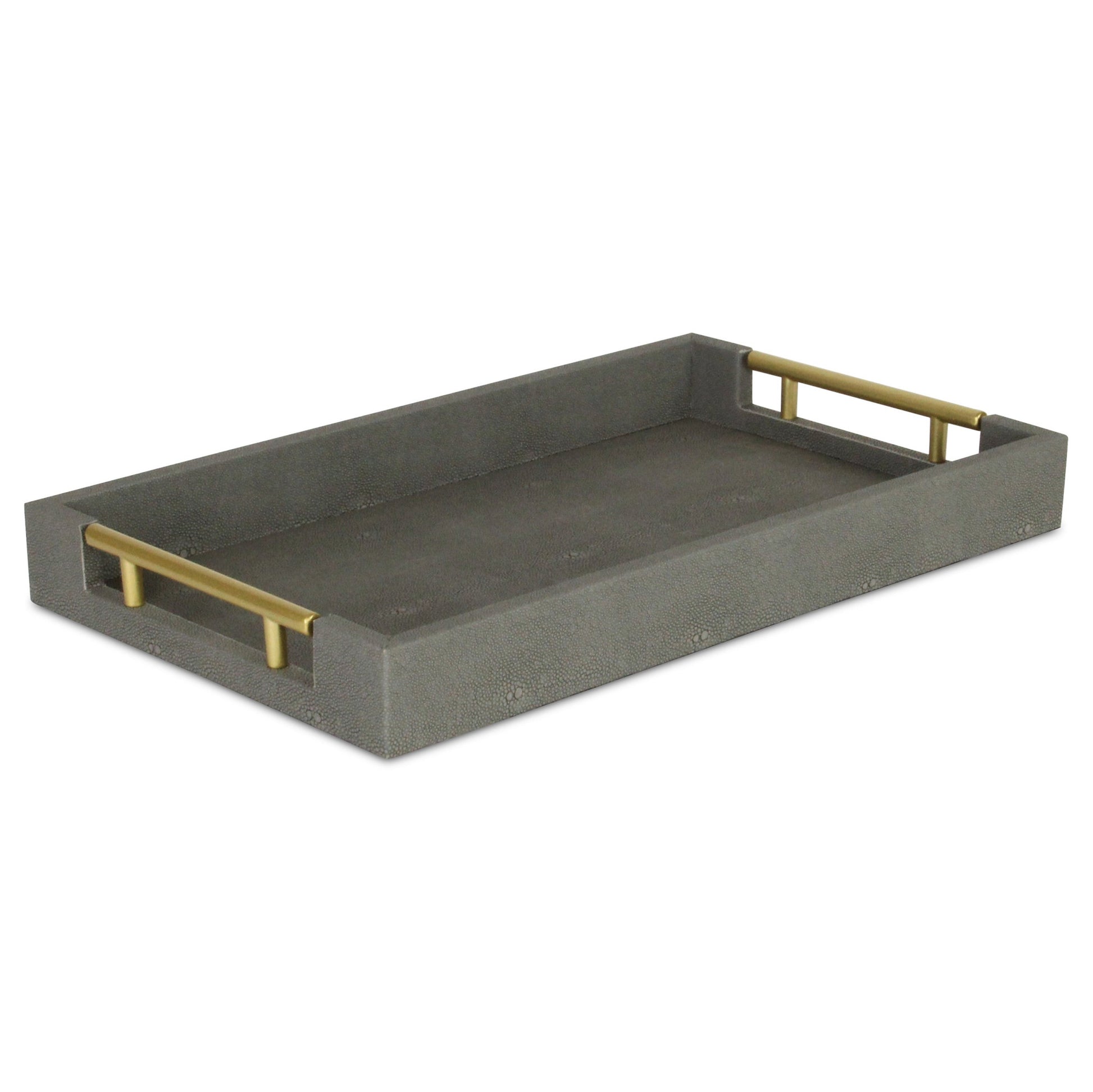 16" Gray Wood Faux Shagreen Serving Tray With Handles - Loft&Timber