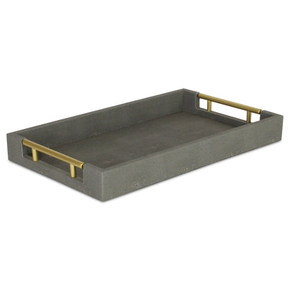 16" Gray Wood Faux Shagreen Serving Tray With Handles - Loft&Timber