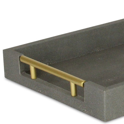 16" Gray Wood Faux Shagreen Serving Tray With Handles - Loft&Timber