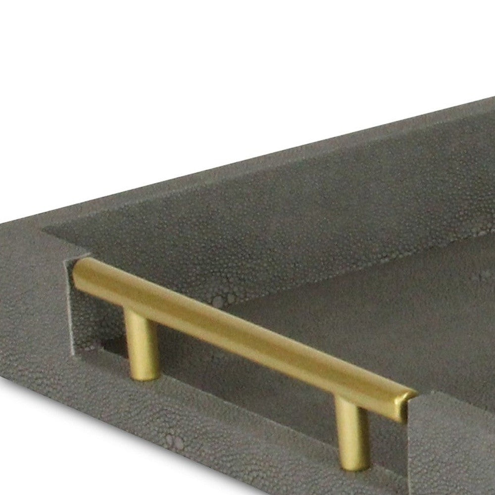 16" Gray Wood Faux Shagreen Serving Tray With Handles - Loft&Timber