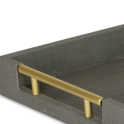 16" Gray Wood Faux Shagreen Serving Tray With Handles - Loft&Timber