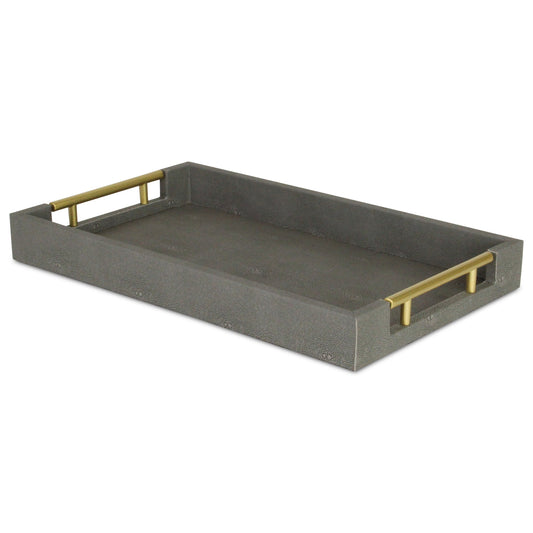 16" Gray Wood Faux Shagreen Serving Tray With Handles - Loft&Timber