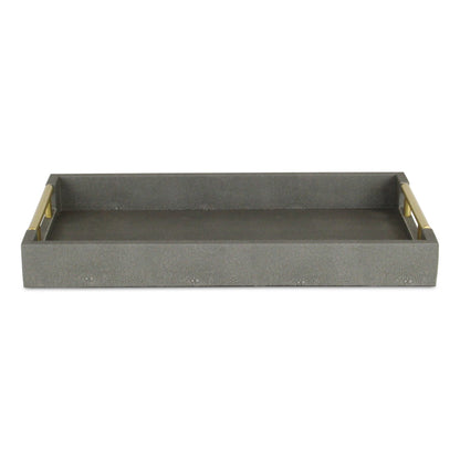 16" Gray Wood Faux Shagreen Serving Tray With Handles - Loft&Timber