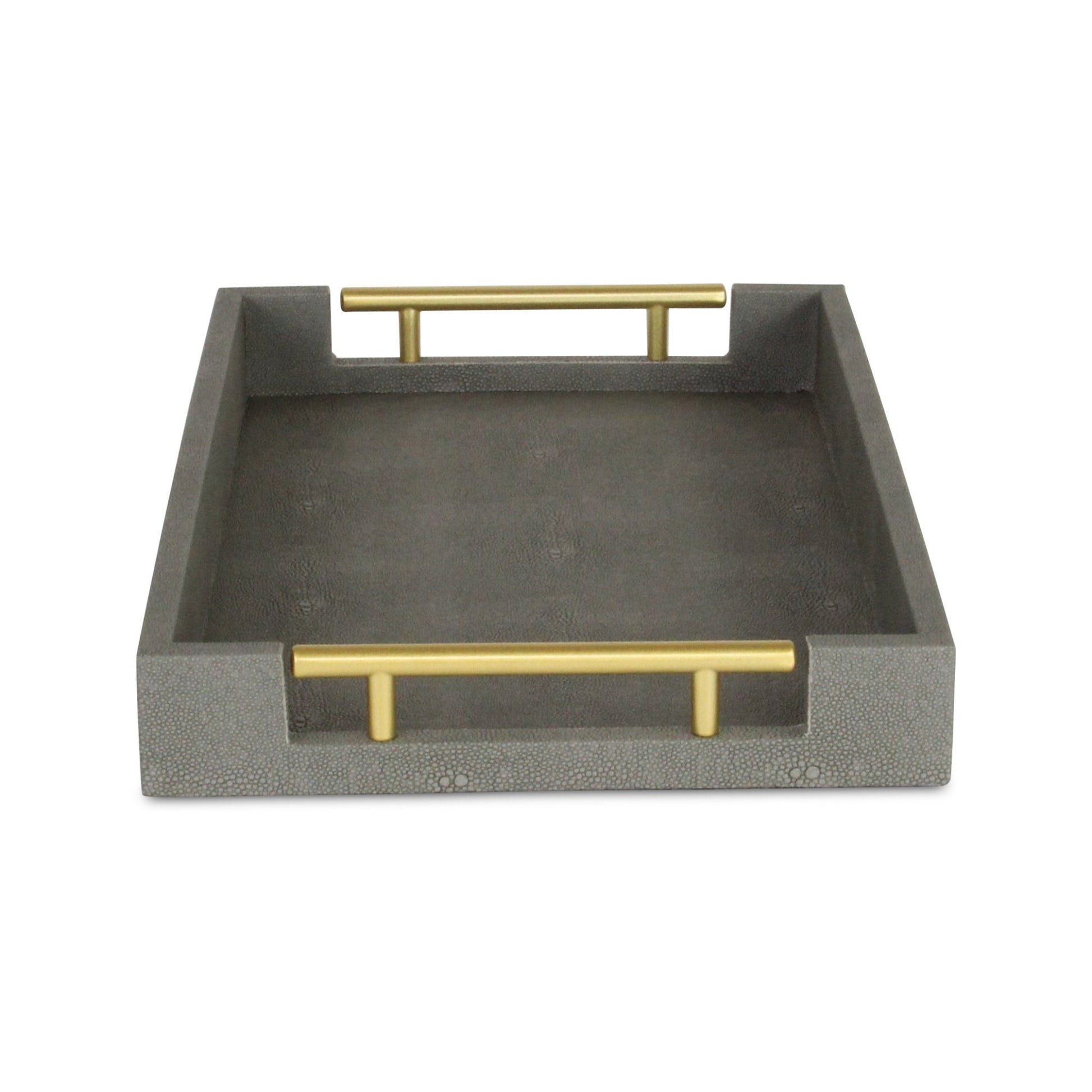 16" Gray Wood Faux Shagreen Serving Tray With Handles - Loft&Timber